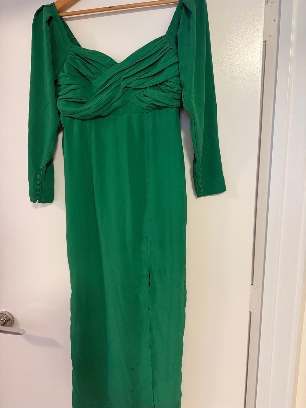 Forever 21 Green Midi Dress with Ruched Bodice